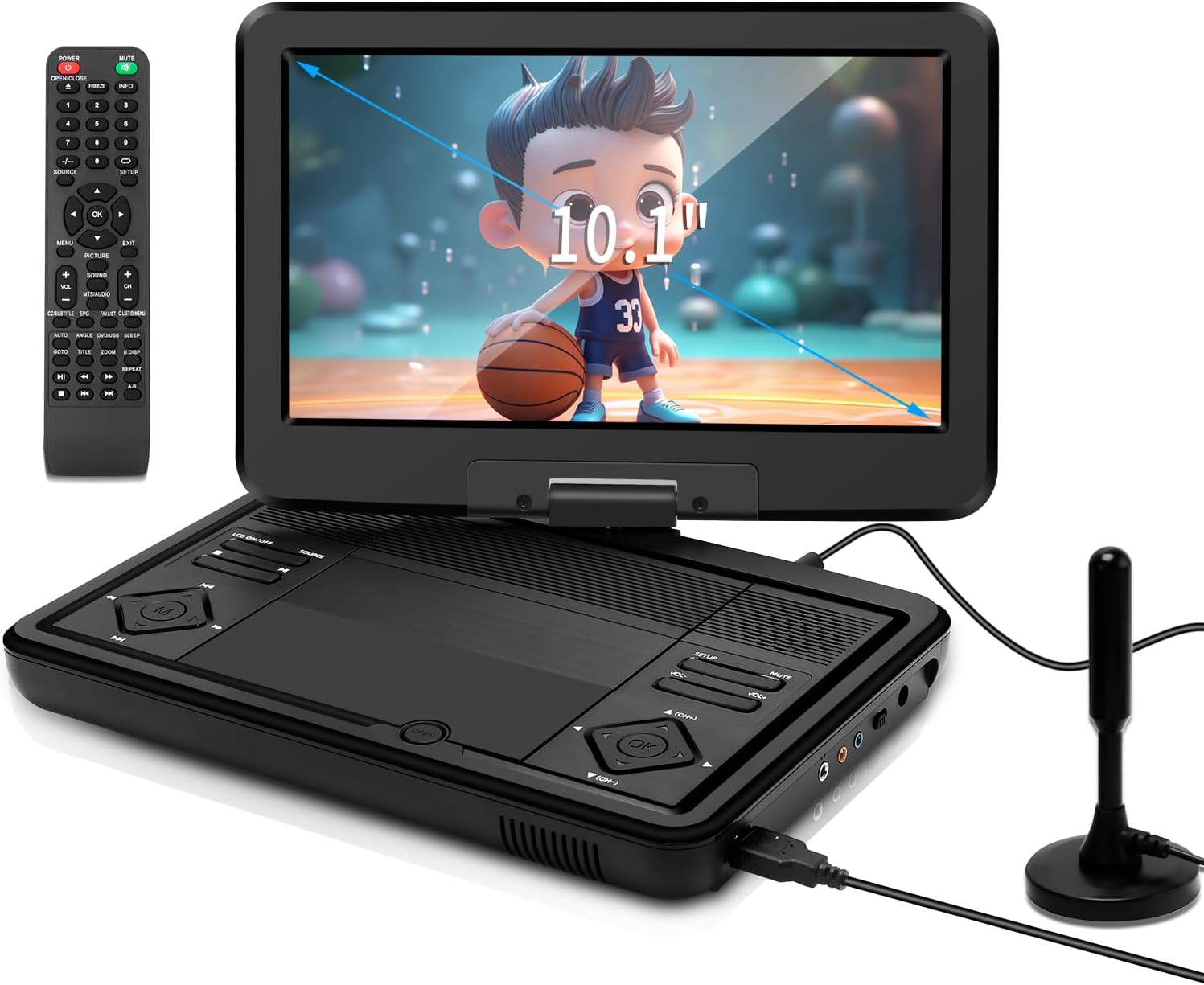 Feihe 12.5 Portable TV DVD Player - 10.1 HD Swivel Screen