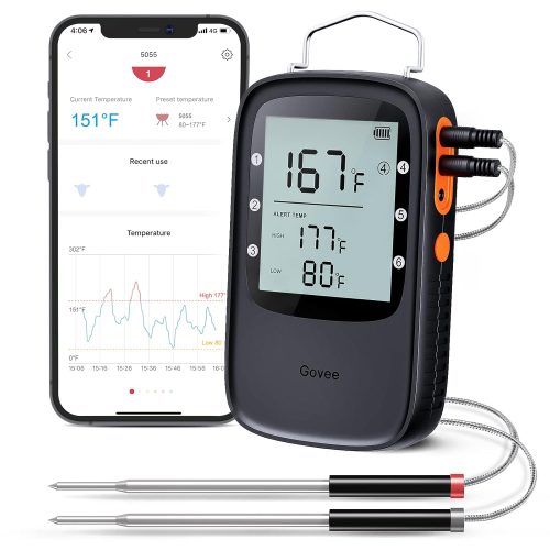 Govee Bluetooth Meat Thermometer, Wireless Meat Thermometer for Smoker Oven, Digital Grill Thermometer with 2 Probes, Timer Mode, Smart LCD Backlight BBQ Thermometer for Cooking Turkey Fish Beef
